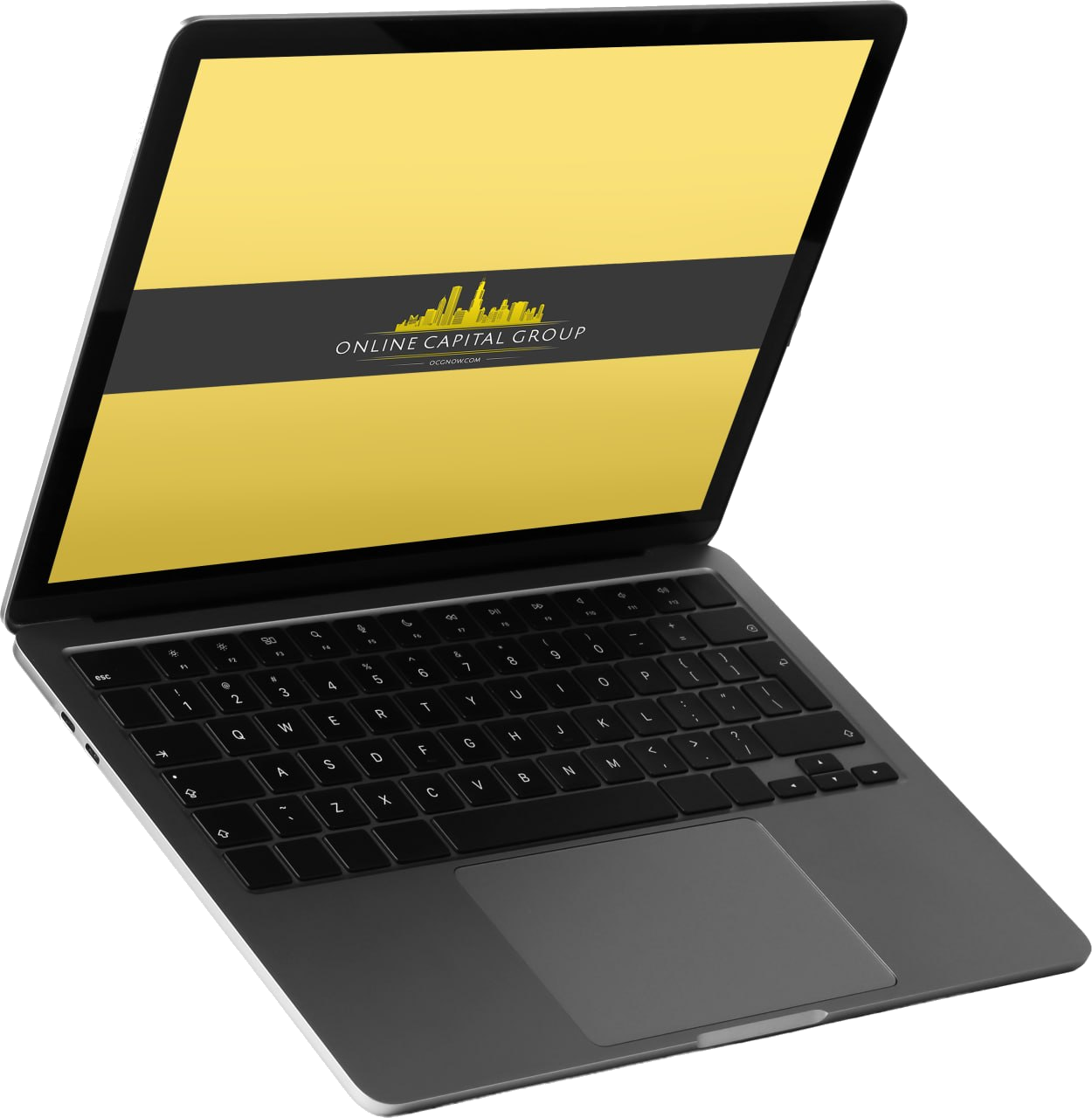 Laptop displaying the Online Capital Group logo